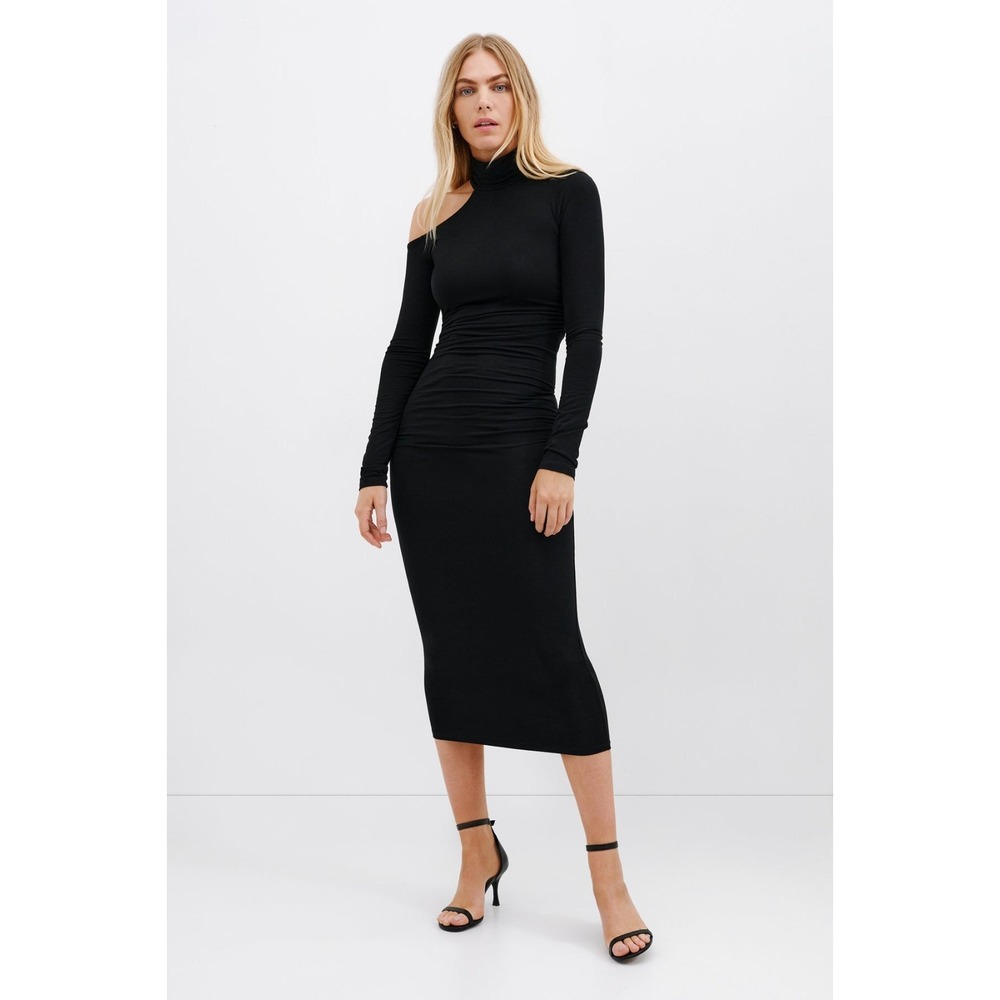 Marcella Shoulder Cutout Fitted Bodycon Midi Sawyer Dress‎ Size S Stretch